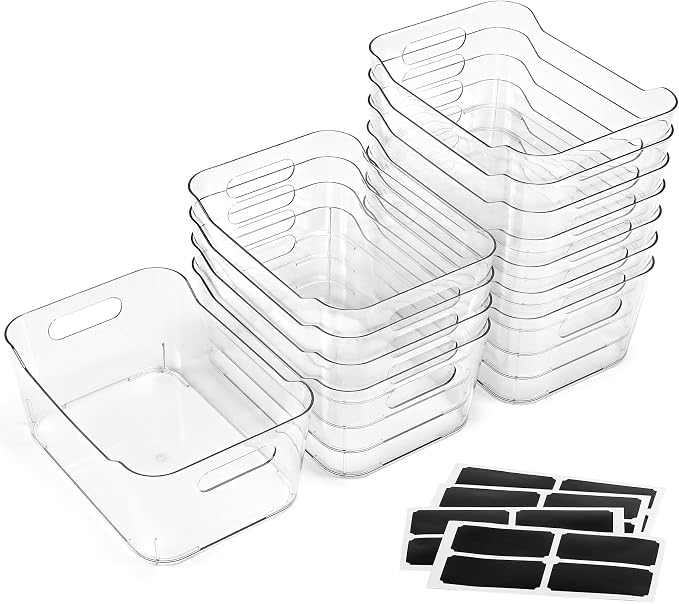 12 PACK Multiuse Clear Plastic Storage Bins by MakeLifeBetterEasier