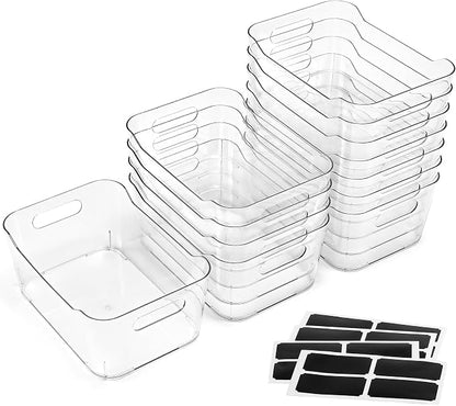 12 PACK Multiuse Clear Plastic Storage Bins by MakeLifeBetterEasier