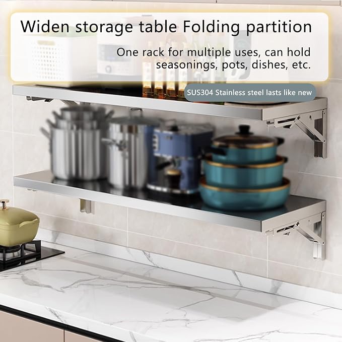 304 stainless steel folding table, wall-mounted folding table, kitchen storage - Image 3