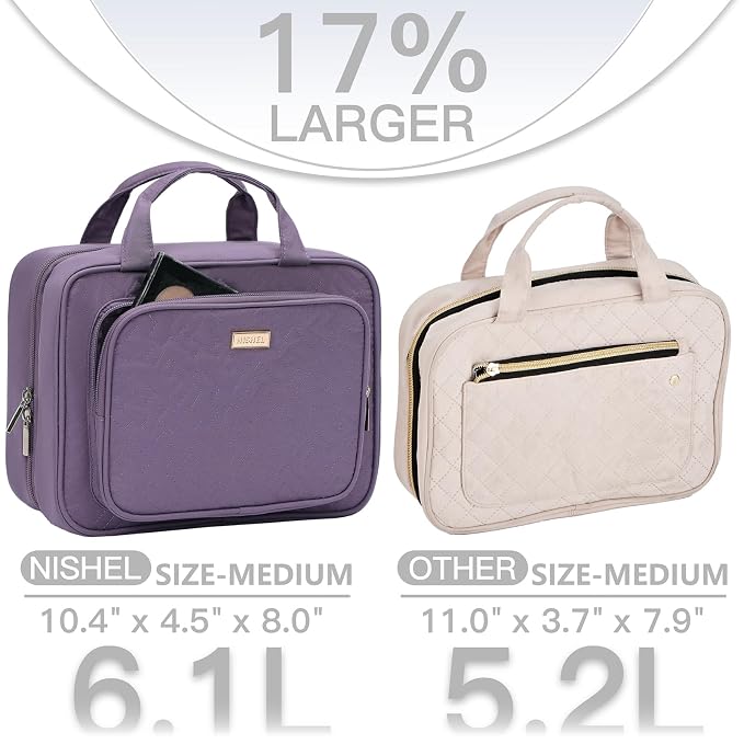 NISHEL Travel Toiletry Bag for Women, Makeup Essentials Organizer, Hanging Case - Image 2