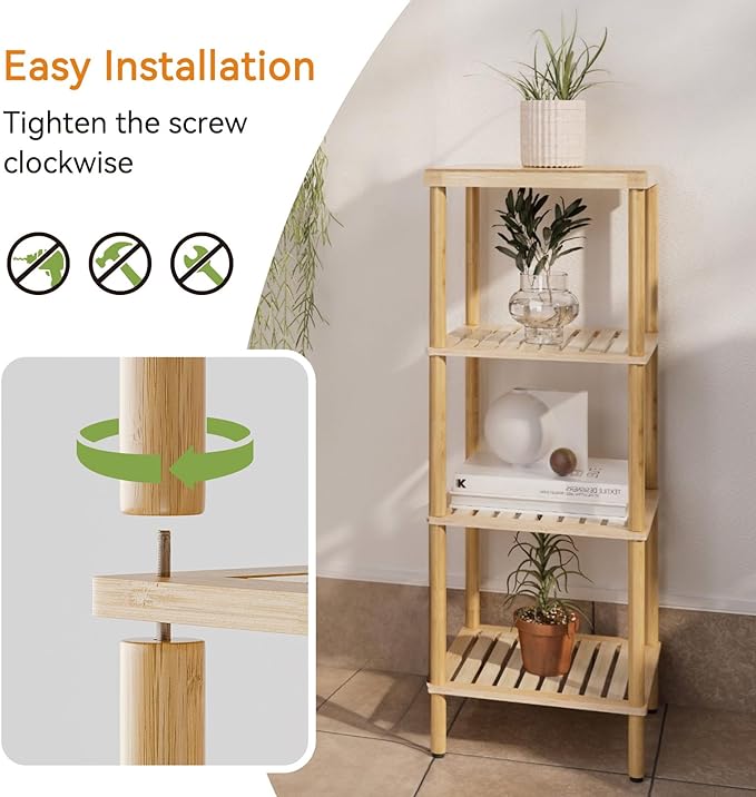 AmazerBath Bamboo Bathroom Shelf, 4-Tier Bathroom Storage Shelf, Space Saver - Image 4