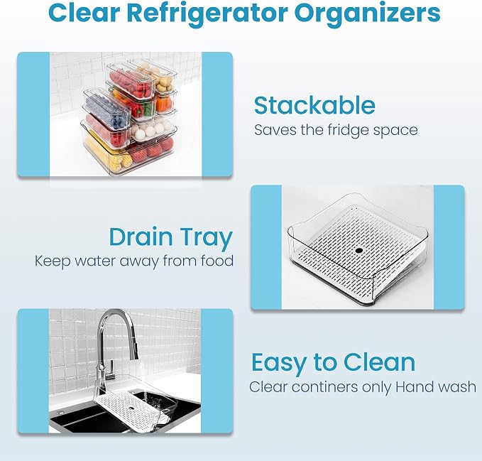 8 Pack Refrigerator Organizers and Storage, Stackable Storage Containers - Image 5