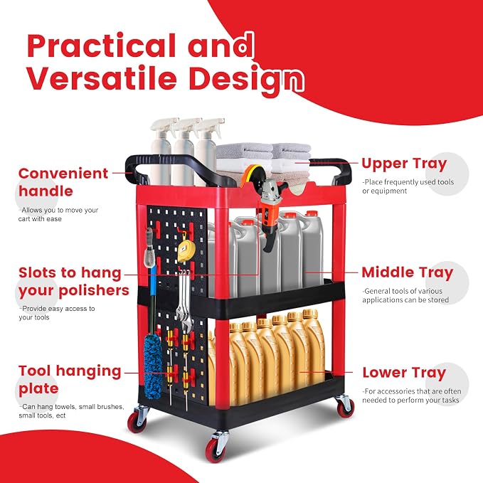 MaxWorks 50886 3 Shelf Rolling Utility Service Cart - Image 4