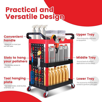 MaxWorks 50886 3 Shelf Rolling Utility Service Cart - Image 4