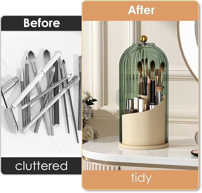 Makeup Brush Holder with Lid 360 Rotating Clear Dustproof Make Up Organizers - Image 3