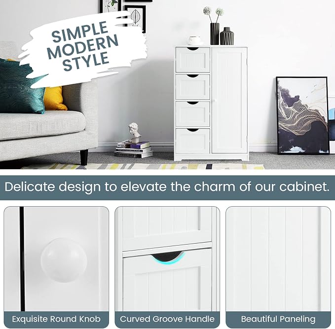 COSTWAY Bathroom Storage Cabinet, Wooden Storage Cupboard Organizer - Image 8