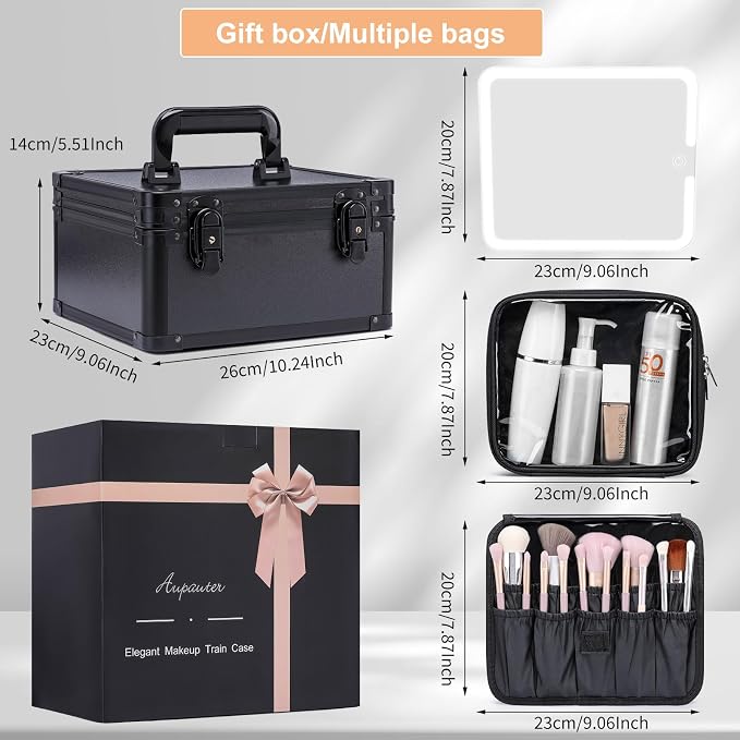 Makeup Box with Led Mirror, Travel Train Hard Case with Rechargeable Lighted - Image 5