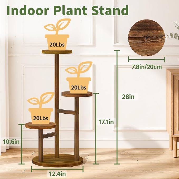 LASZOLA 3 Tiered Wood Plant Stand Indoor Corner, Flower Holder Rack Tall - Image 2