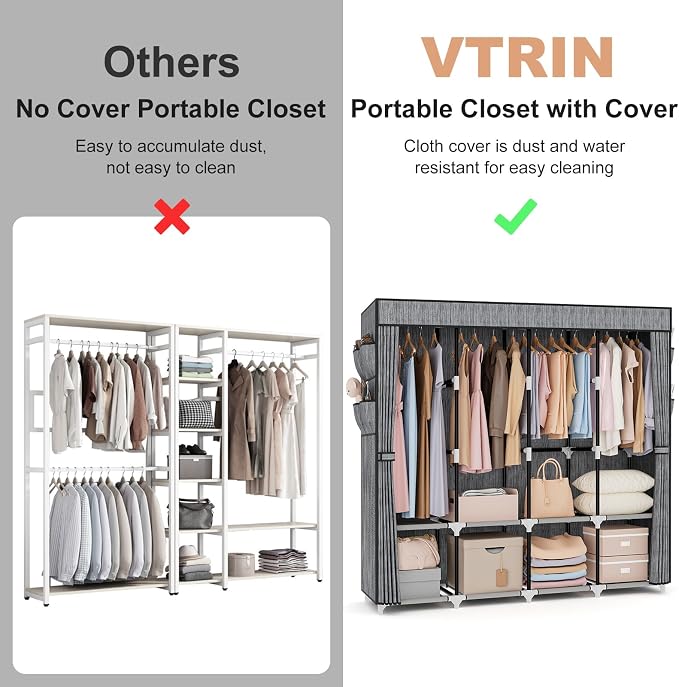 VTRIN Portable Closet for Hanging Clothes 67 Inch Wide Large Capacity Portable - Image 7