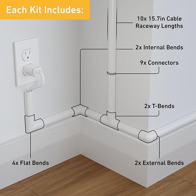 D-Line 157in Cord Cover Kit, Self-Adhesive Wire Hiders, Paintable Cable Raceway - Image 2