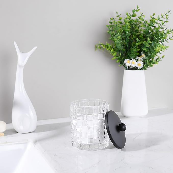 Glass Cotton Jar Holder Matte Black Lid, Elegant Bathroom Storage Canister - Image 5
