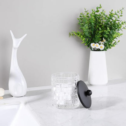 Glass Cotton Jar Holder Matte Black Lid, Elegant Bathroom Storage Canister - Image 5