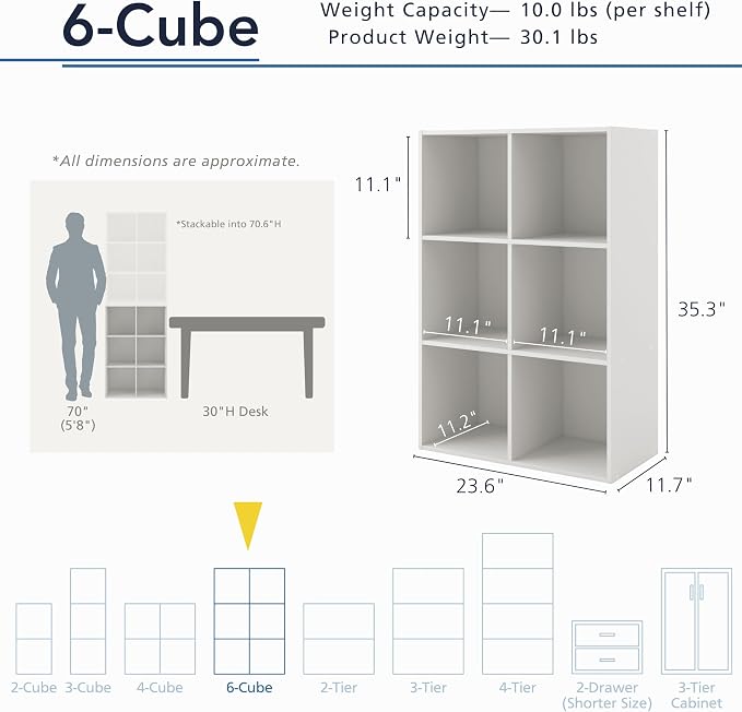 Homes: Inside + Out Apexa 6-Cube Storage Organizer Shelves, Stackable Wood - Image 3