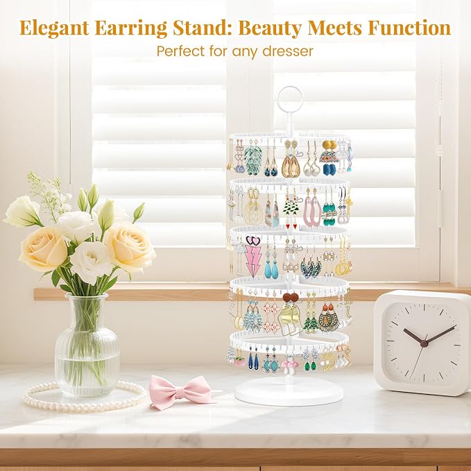 EsLuker.ly Earring Holder Organizer Rotating Stud Display Tree Rack, 5 Tier | - Image 7