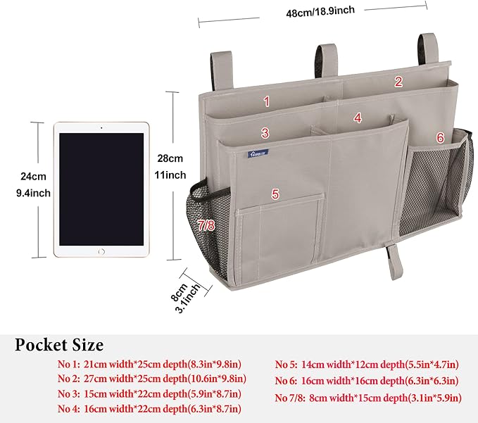 Surblue Bedside Caddy Hanging Bed Organizer Storage Bag Pocket - Image 5