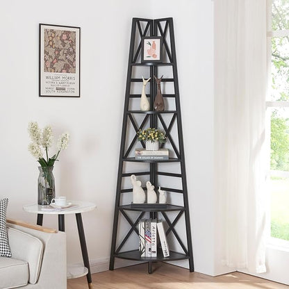 HOMBAZAAR 5 Tier Corner Shelf, 72 Inch Industrial Corner Bookshelf, Tall Ladder - Image 3