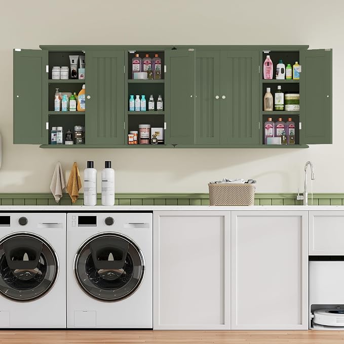 ChooChoo Laundry Cabinet with 3 Doors and Adjustable Shelves | 9.06"D x 31.1"W - Image 4