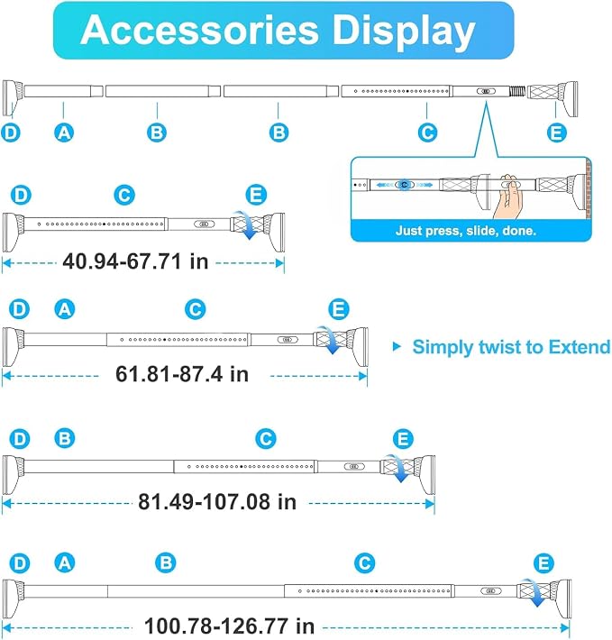 Black Closet Rods For Hanging Clothes, 41-126 In heavy duty tension rod | - Image 3