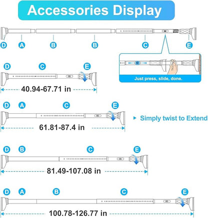 Black Closet Rods For Hanging Clothes, 41-126 In heavy duty tension rod | - Image 3