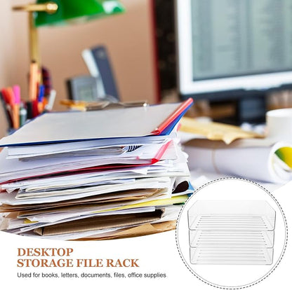 Stackable Paper Tray Organizer for Desk Wide Letter File Holder Transparent - Image 7