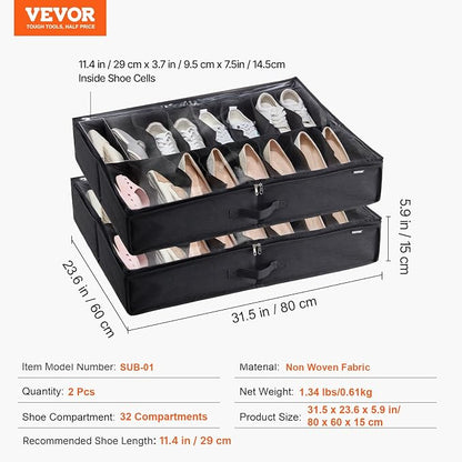 VEVOR Under Bed Shoe Storage Organizer, Total 32 Compartments, Underbed Shoes - Image 7