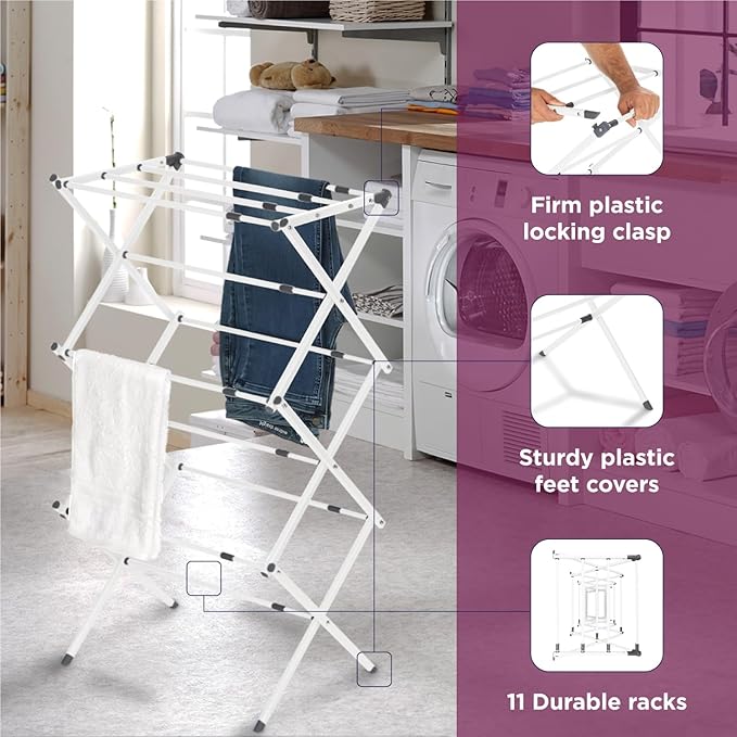 BLACK+DECKER 3 Tier Expandable Collapsing Foldable Laundry Rack - Image 4