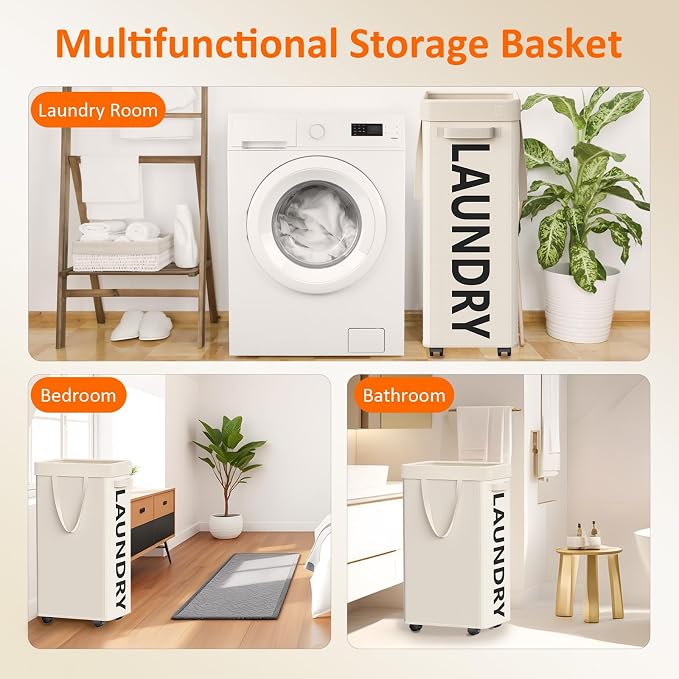 Optish Laundry Basket with Wheels, 90L Rolling Laundry Hamper with Wheels - Image 7