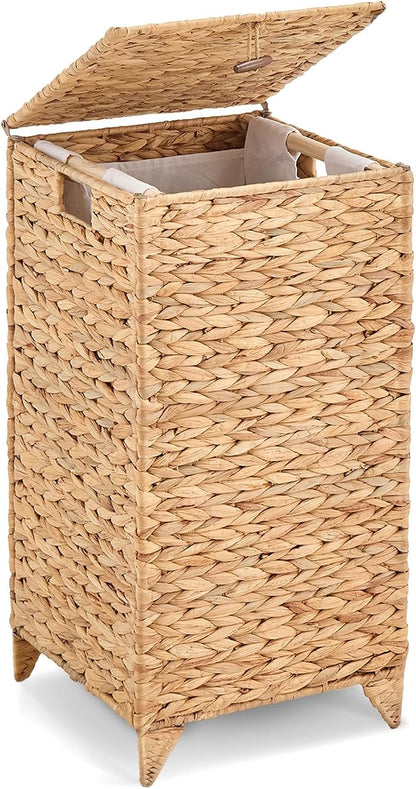 Handwoven Laundry Hamper with Lid, Natural Hyacinth Heightened Feet Laundry by LGENHOOMHandwovenNaturalWaterHyacinthBasket