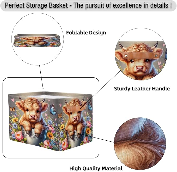 Basket Storage Bins Alpine Cattle Cow Flower Rectangle Cube Basket Box Kids - Image 6
