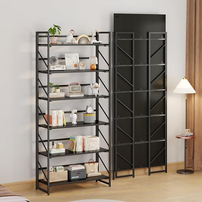 JSB 6 Tier No Assembly Folding Bookshelf, 30.7" Wide Foldable Storage Bookcase - Image 4