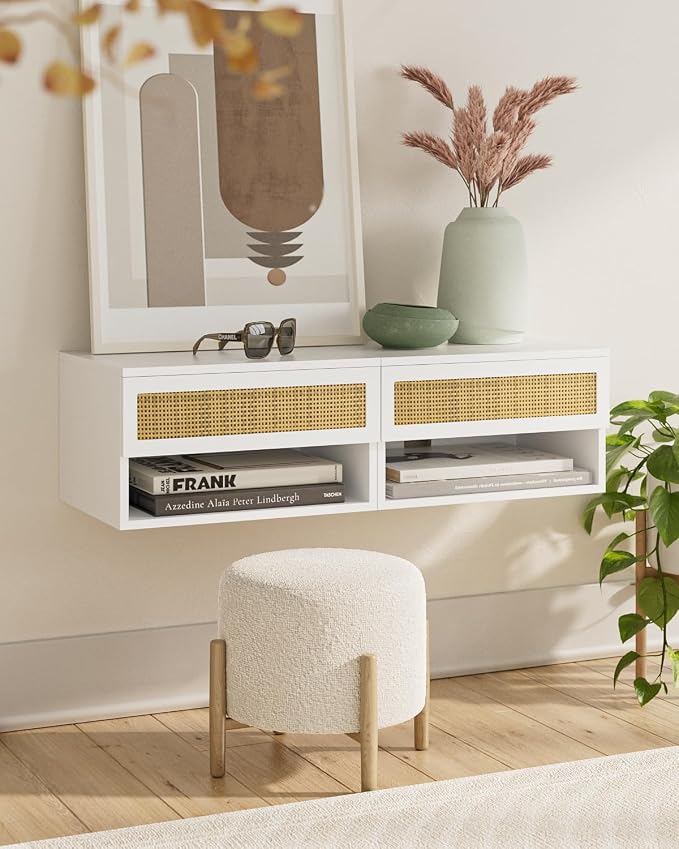 Small Modern Nightstand with Drawer, Floating Shelves - Image 8
