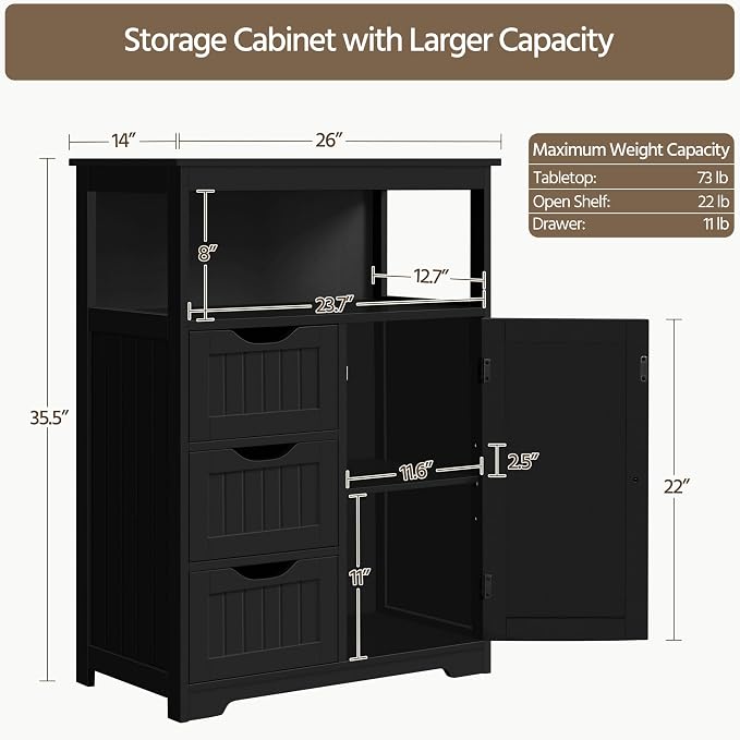 Yaheetech Large Freestanding Bathroom Storage Cabinet - Image 3