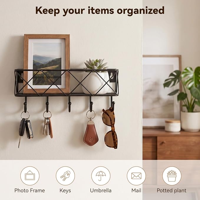 HappyHapi Key Holder Wall Mount, Metal Key Rack, 9.8”Lx2.1”Wx4.1”H | Wall - Image 4