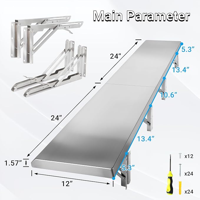 Folding Concession Shelf 12" x 48" Spliced Style | Stainless Steel Drop Down - Image 3