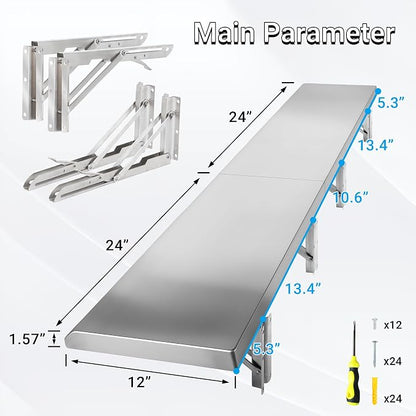 Folding Concession Shelf 12" x 48" Spliced Style | Stainless Steel Drop Down - Image 3