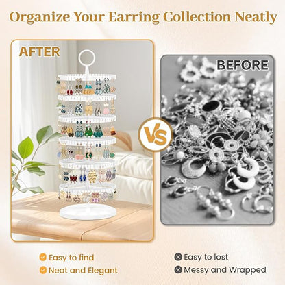 MODOWEY Rotating Earring Holder Organizer Adjustable Display, 6 Tiers White | - Image 6