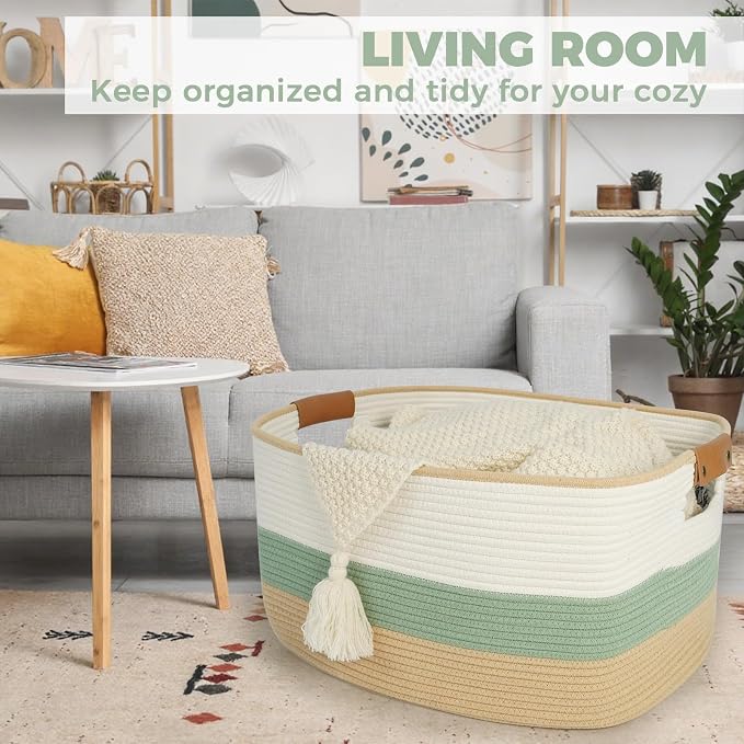 danpinera Large Woven Basket, 108L Rectangular Woven Storage Basket - Image 4