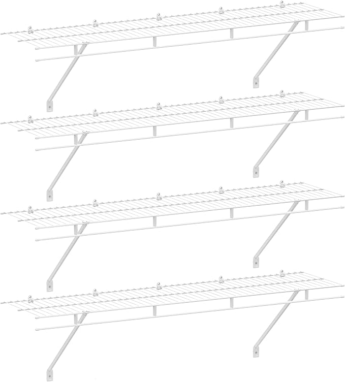 HAUSHOF 4 Pack Closet Shelves Wall Mounted, 4 ft x 12 in Wire Shelf Kit | White by HAUSHOF
