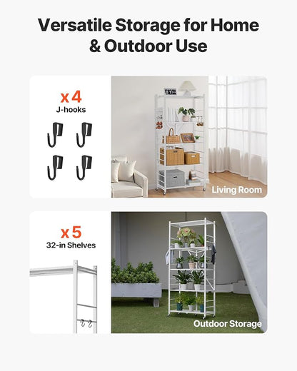 VEVOR 5-Tier Foldable Storage Shelf, 32W x 14D x 72H Inch Folding Metal Rack - Image 8