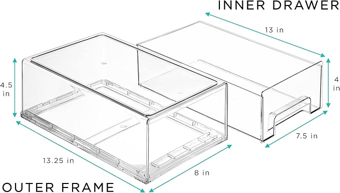Sorbus Medium Clear Stackable Storage Drawers – 4-Pack Plastic Organizer Bins - Image 3