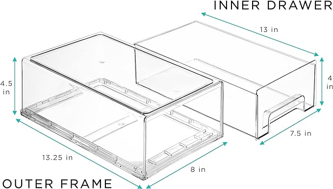Sorbus Medium Clear Storage Drawers – Stackable Organizer Drawers - Image 4
