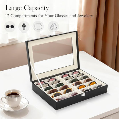 Sunglasses Organizer Case with Adjustable Slots, Eyeglasses Display with Lid - Image 3