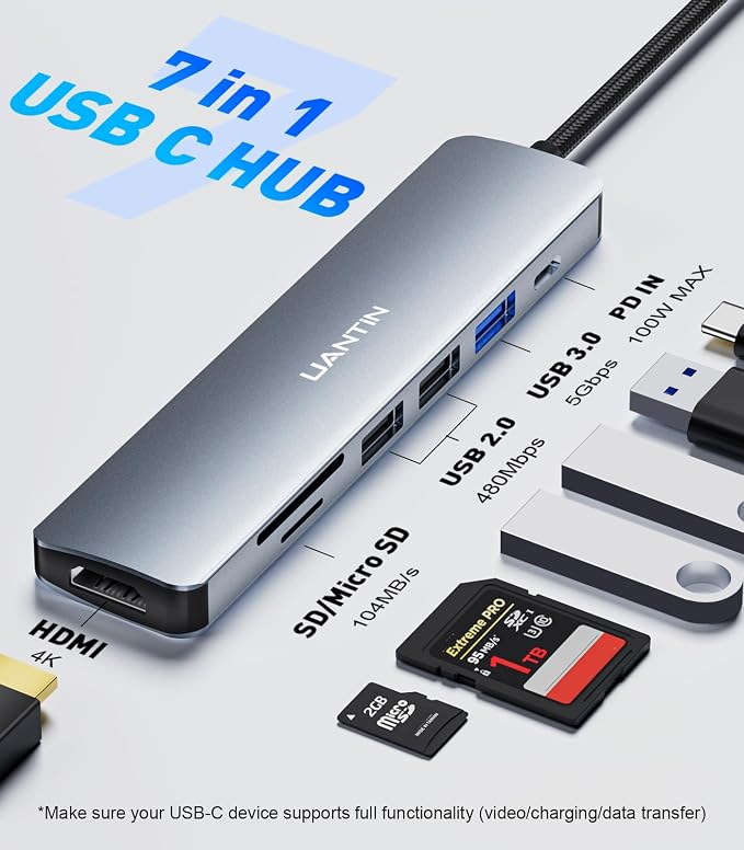 UANTIN USB C Hub, 7 in 1 Multiport Adapter - Image 2