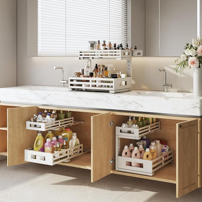 L-Shaped Metal Under Sink Organizer, 2-Tier Double Pull-Out Cabinet Organizer - Image 8