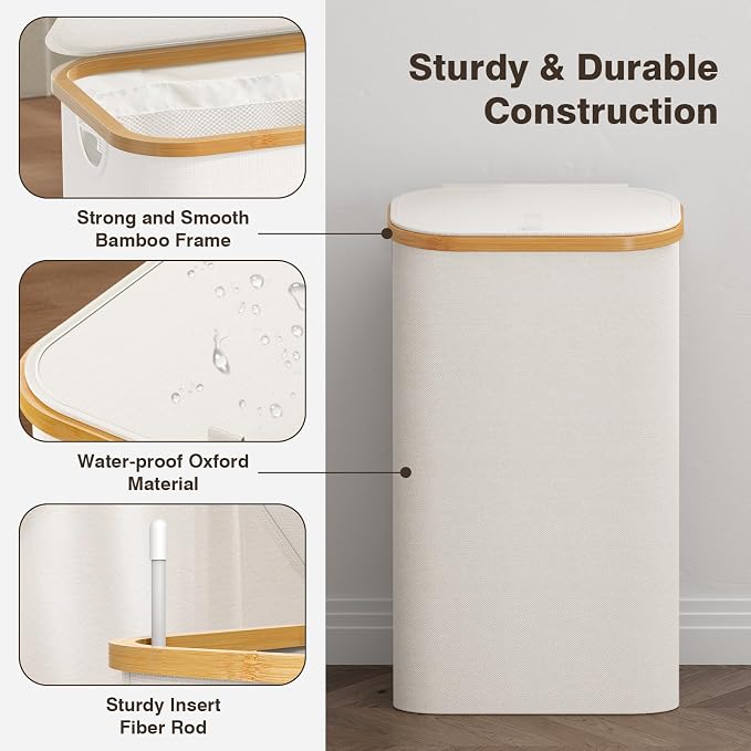 Bathola Laundry Hamper with Lid, Laundry Basket with Removable Bag, - Image 6