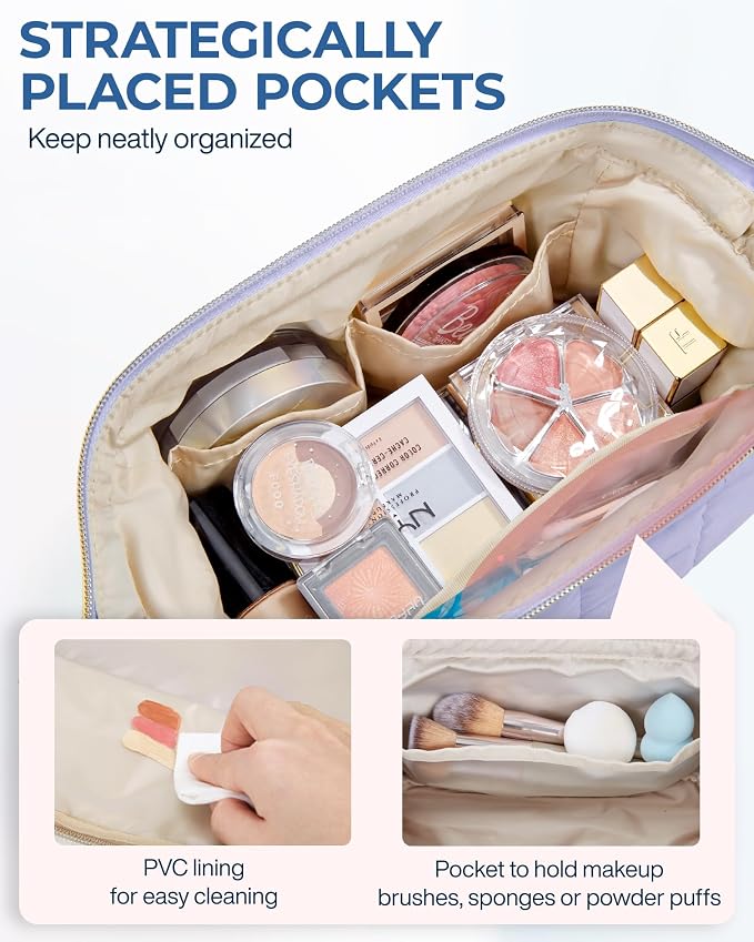 BAGSMART Makeup Bag Cosmetic Bag Wide Open, Wide-open Travel Makeup Bag - Image 4