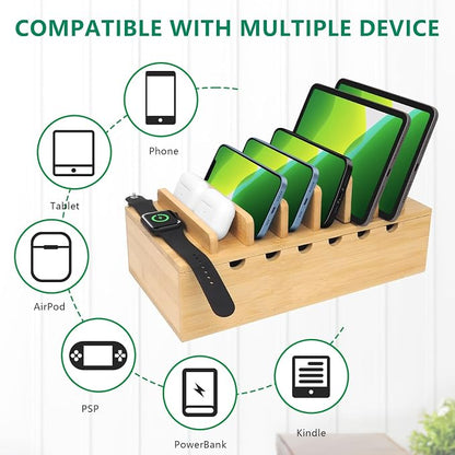 Bamboo Charging Station for Multiple Devices, Upgrade Desk Docking Stations - Image 5