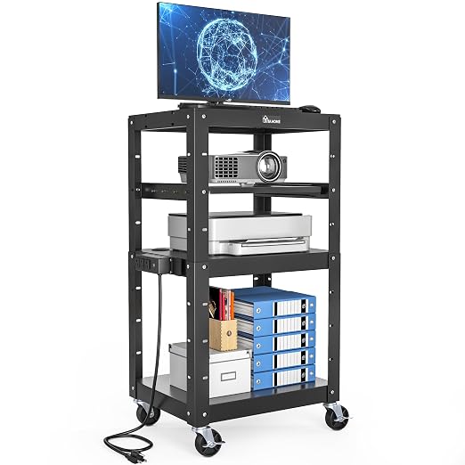 YITAHOME AV Cart on Wheels, 3-Shelf Metal Presentation Utility Cart by YITAHOME