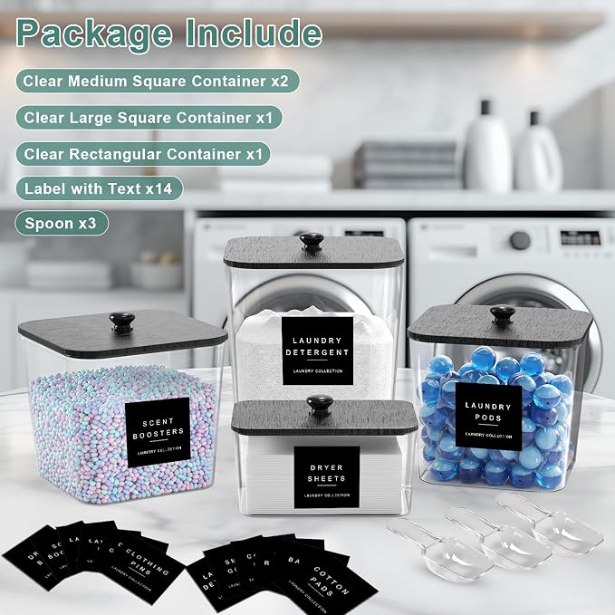4 Pack Laundry Pod Containers and Dryer Sheet Holder Acrylic Jars - Image 2