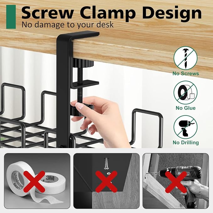Under Desk Cable Management Tray, L 15.7''W 6.3'' No Drill Steel Desk Cable - Image 2